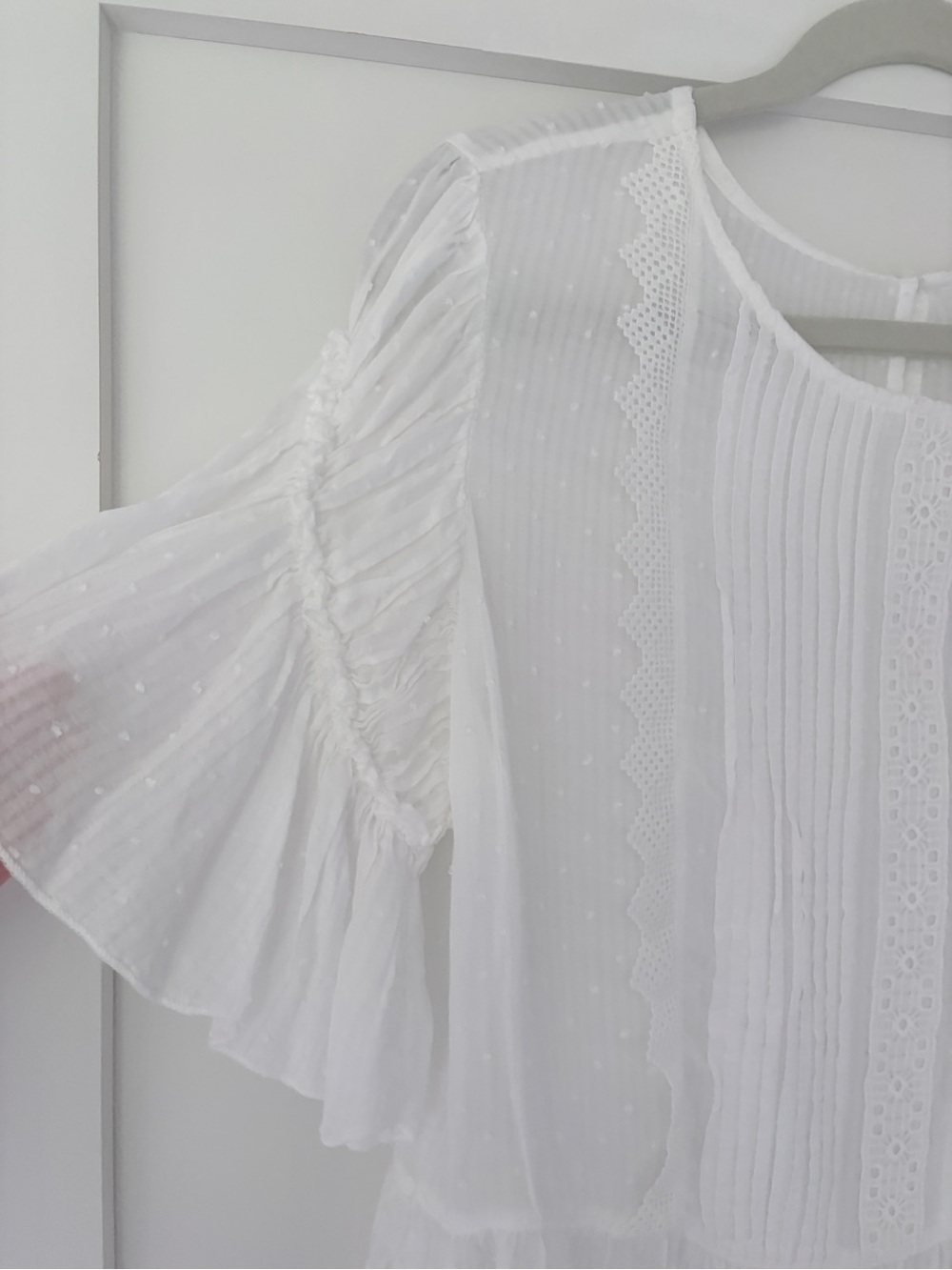 Zara Women’s White Cotton Sheer Eyelet Peplum Blouse - Picture 8 of 15